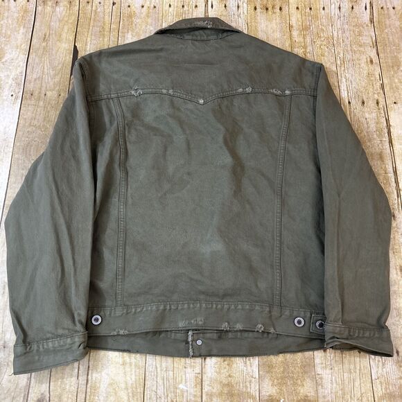 Levis Silvertab Denim Trucker Jacket Olive Drab Green Distressed Large - Picture 3 of 16